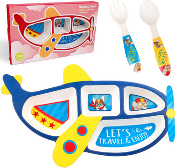Airplane kids Plate - Fun Dish Plates and Utensils, Plane Shape Tableware, BPA-Free, Picky Eaters Kids Dinnerware