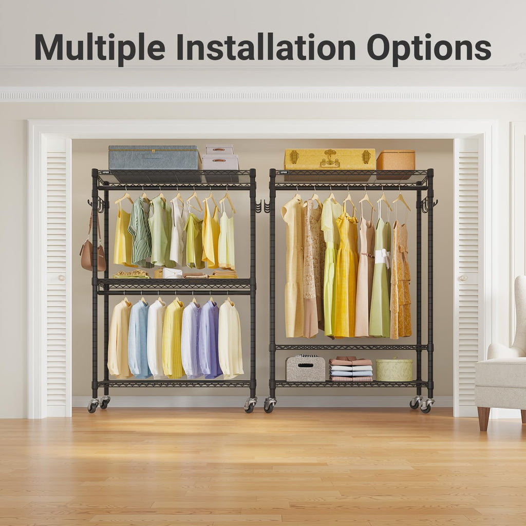 R2 Plus Clothes Rack Heavy Duty Rolling Closet for Hanging Clothes
