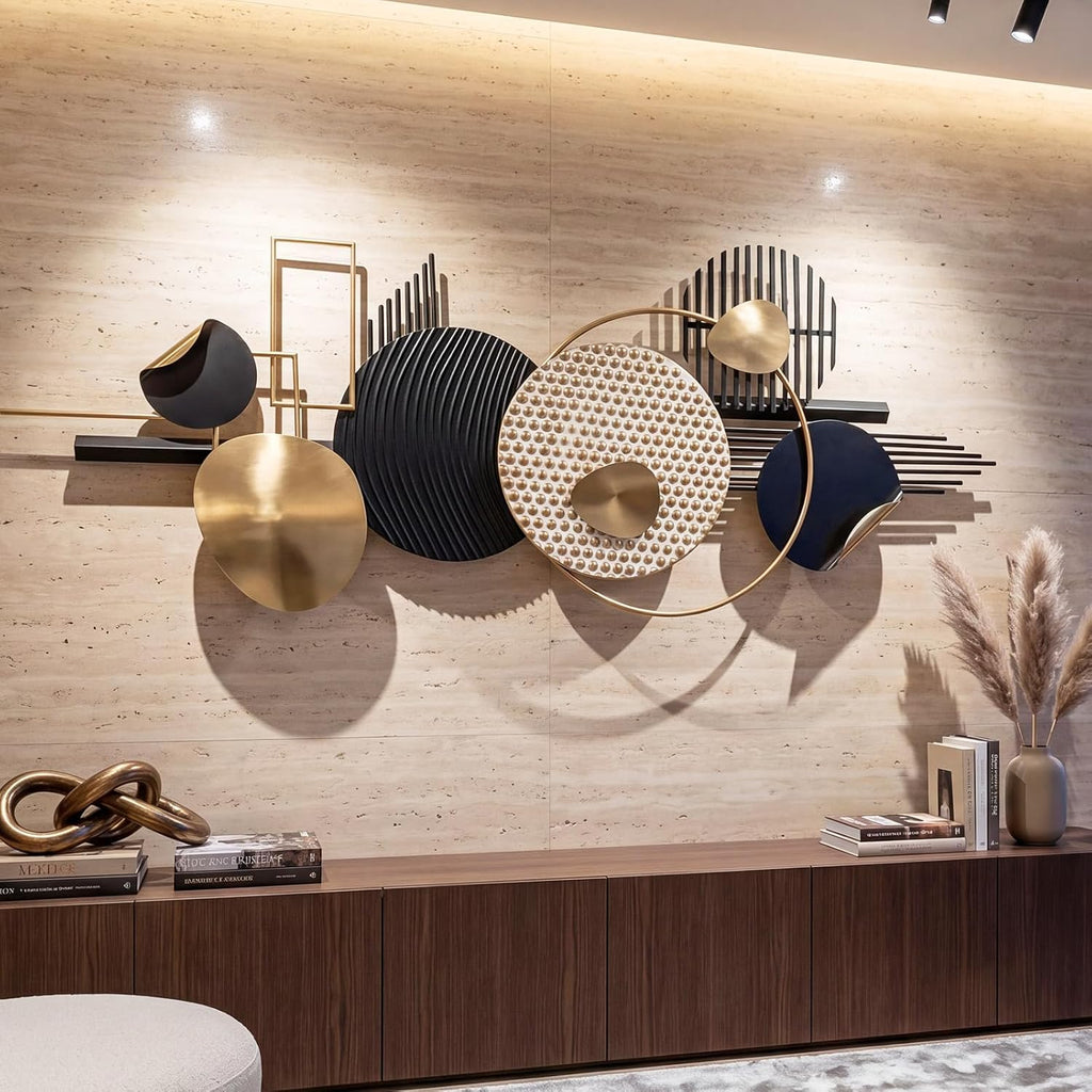 Large Black and Gold Metal Wall Art Decor, Abstract Geometric Metal Wall 3d Decor, 59"x20" Modern Boho Gold and Black