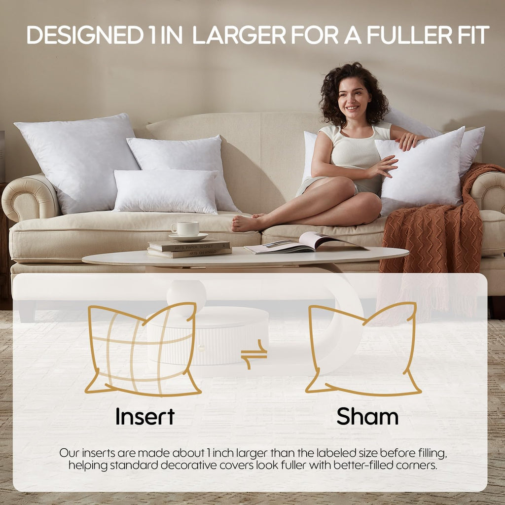 Feather Throw Pillow Inserts, Soft Fluffy Square 22 x 22 Inches Decorative Pillow Insert, Feather and Down - Set of 4