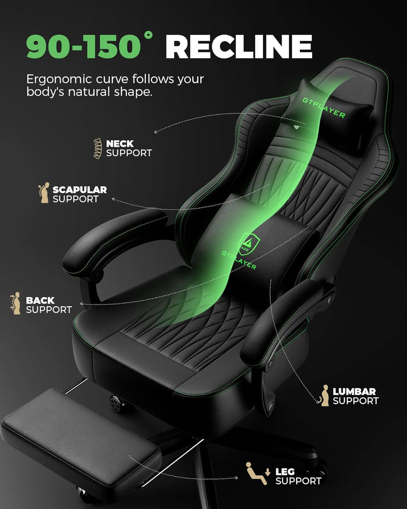 Gaming Chair, Video Game Chairs with Footrest, PC Gamer Chairs for Adults - Padded High Back Ergonomic Reclining