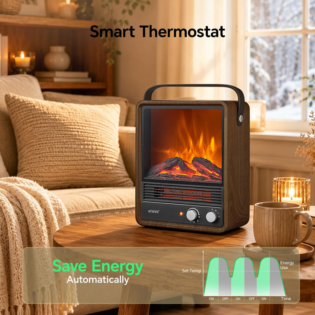 Portable Fireplace Heater, Gift for Christmas, No Smoke&dust(Walnut)