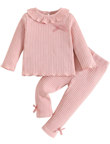 Girl Clothes Toddler Girl Clothes Ribbed Cotton Ruffle Bow Set