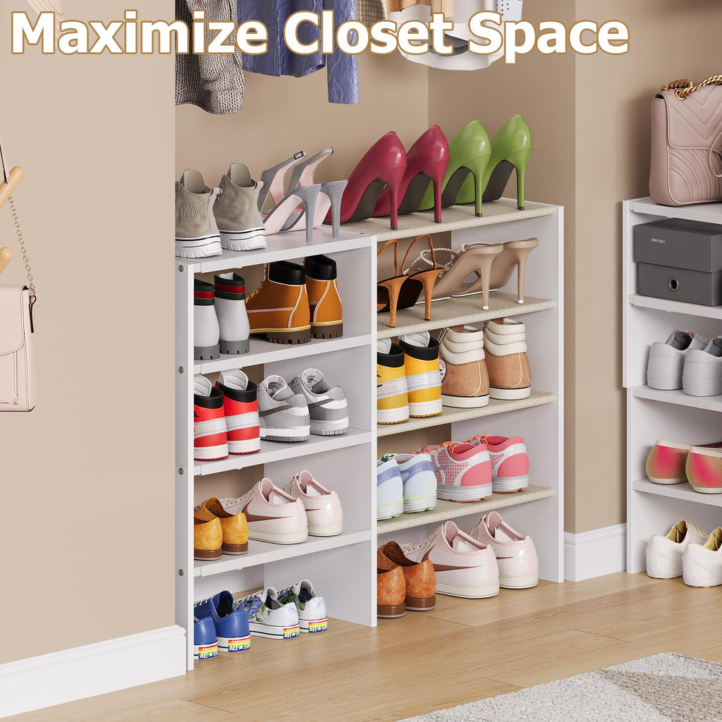Long White 11.02′′Shoe Rack for Closets, Stackable and Expandable Shoe Organizer, Suitable s, Garages, Storage