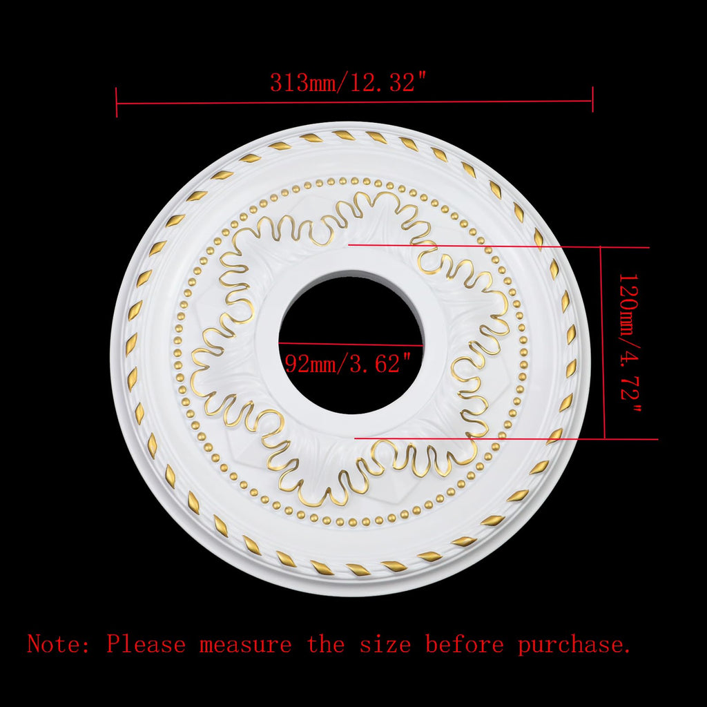 PU Ceiling Medallion 12.3" OD x 3.6" ID, Gold White