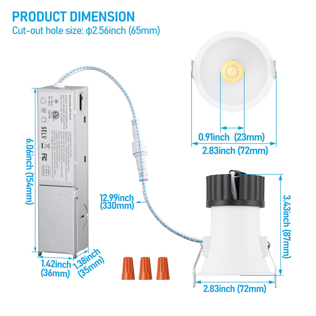 2 Inch Ultra-Deep Anti-Glare LED Recessed Lights 5CCT