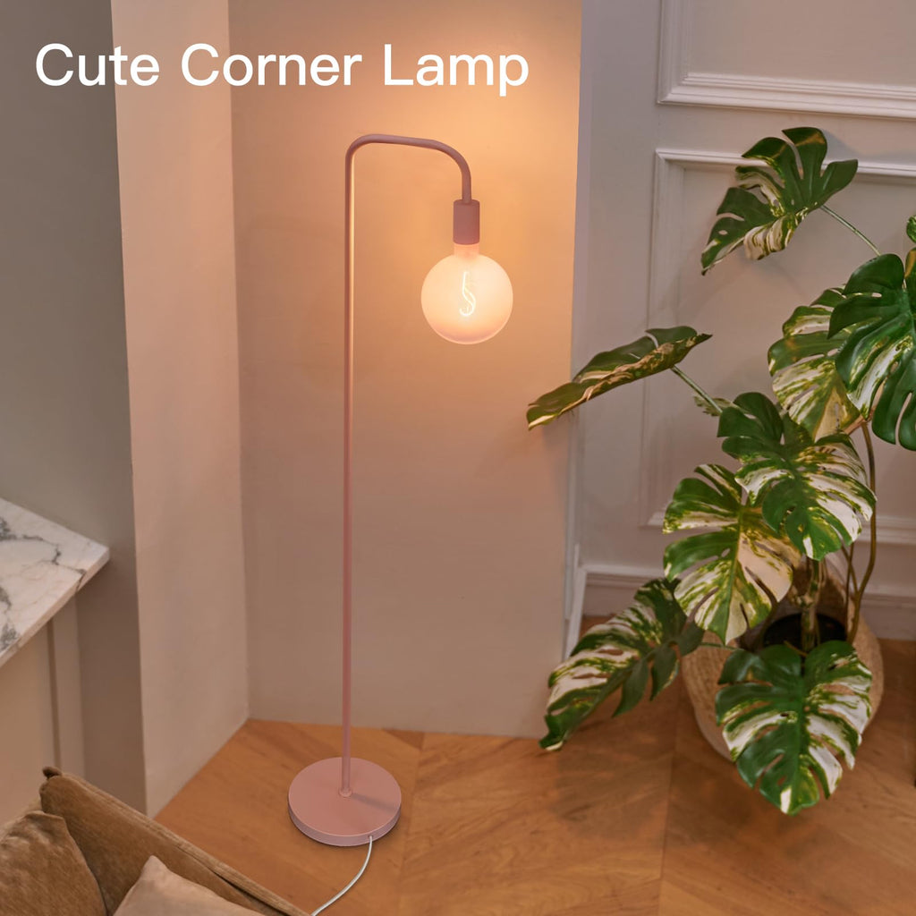 Pink Floor Lamp, Cute Standing Lamp with LED Bulb, Translucent Pink Globe Glass 2700k Warm Lighting. Globe Floor Lamp