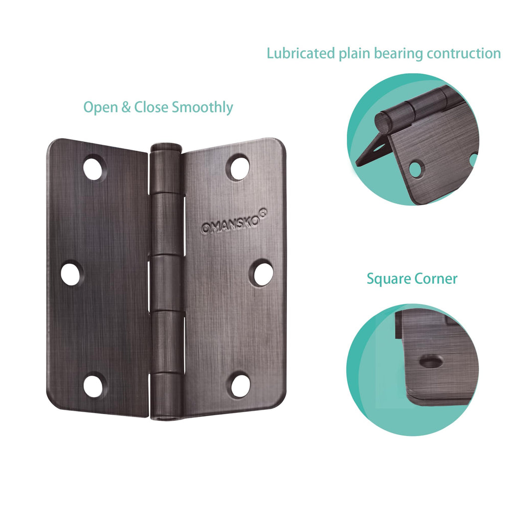 30 Pack Door Hinges, 3.5 x 3.5 Inch Oil Rubbed Bronze Hinges for Wood 1/4'' Radius Corners Interior Hinges, 3 1/2