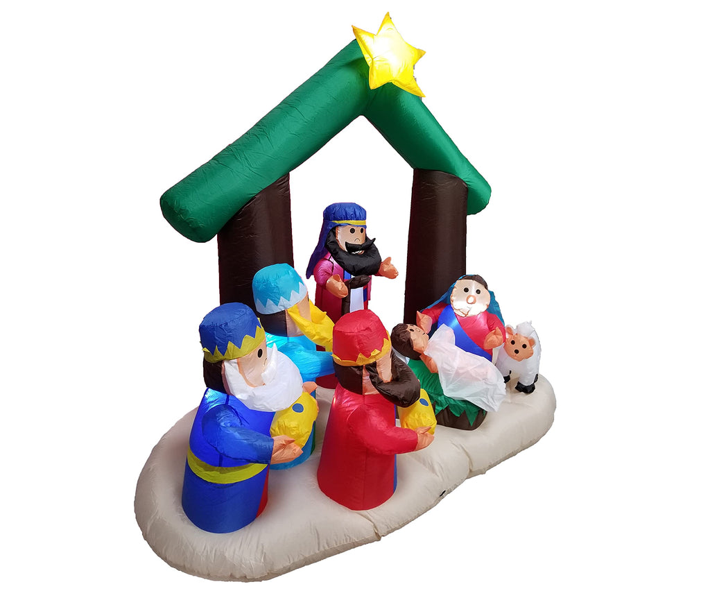 6 FT Christmas Inflatable Nativity Scene with Three Kings, Sheep & Cattle