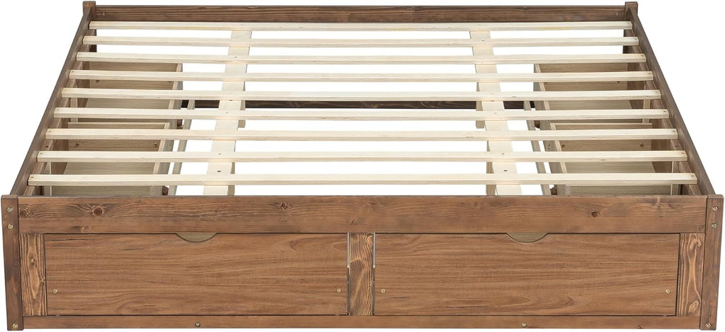 Japanese King Wood Bed Frame with 6 Storage Drawers