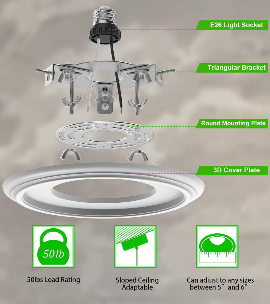 5" and 6" Recessed Can Light Conversion Kit, Light Fixture Upgrade, Pendant Light, Fan Compatible, Includes 73⁄4 Inch