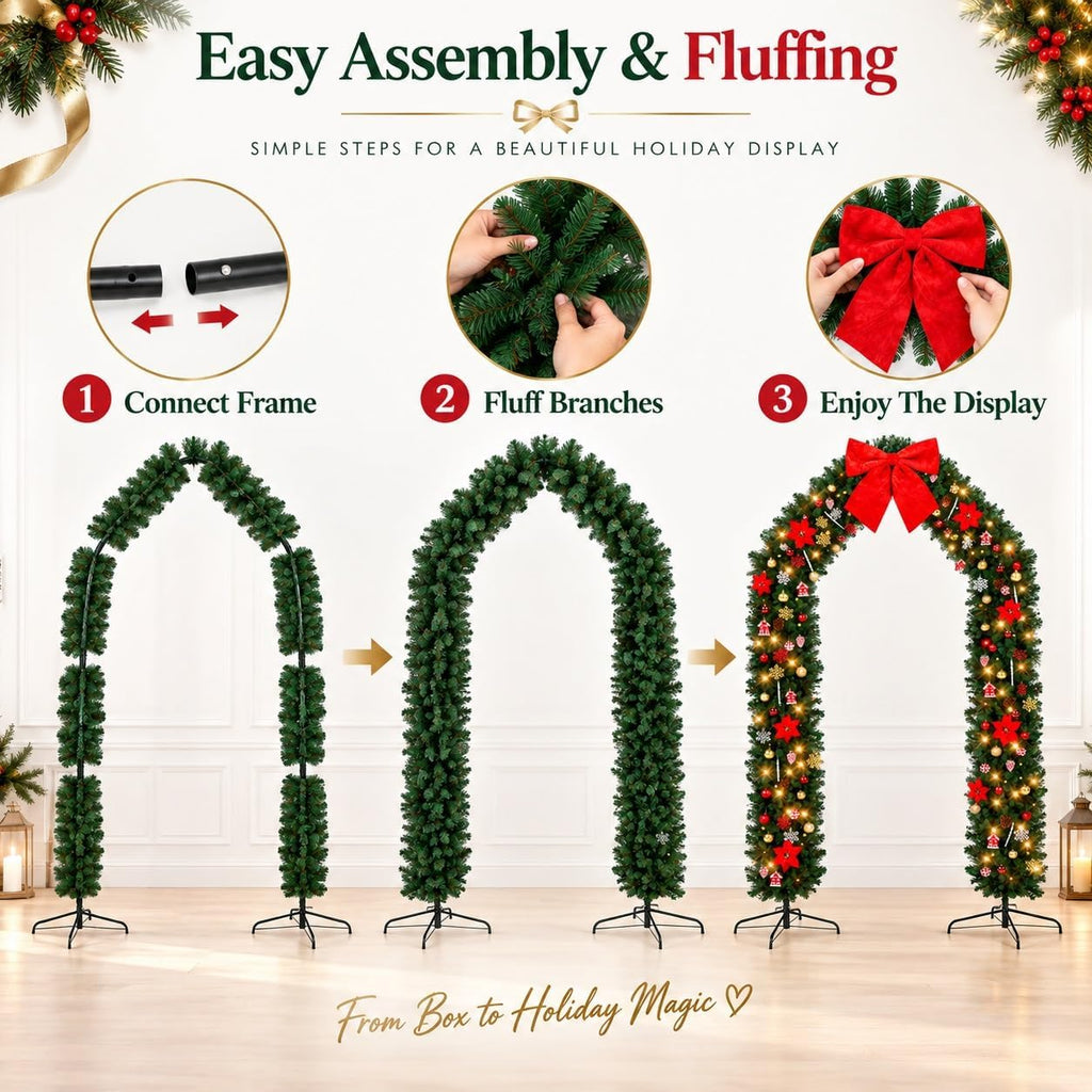 Christmas Tree Archway, 8.5 FT Artificial Holiday Arch with LED Lights