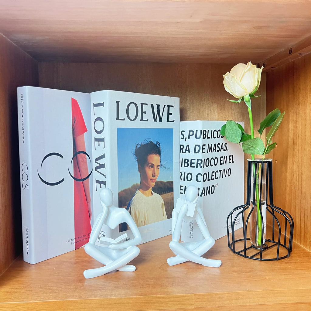 2 Pieces Home Decor White Reading Thinker Statue Modern Figurines Abstract Aesthetic Sculpture Thinker Resin Statue