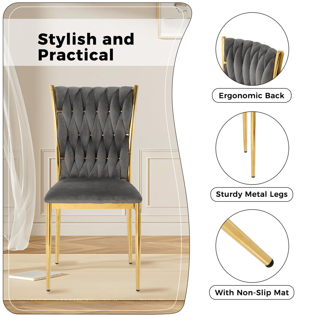 Grey Velvet Dining Chairs Set of 6, Modern Upholstered Kitchen Chairs