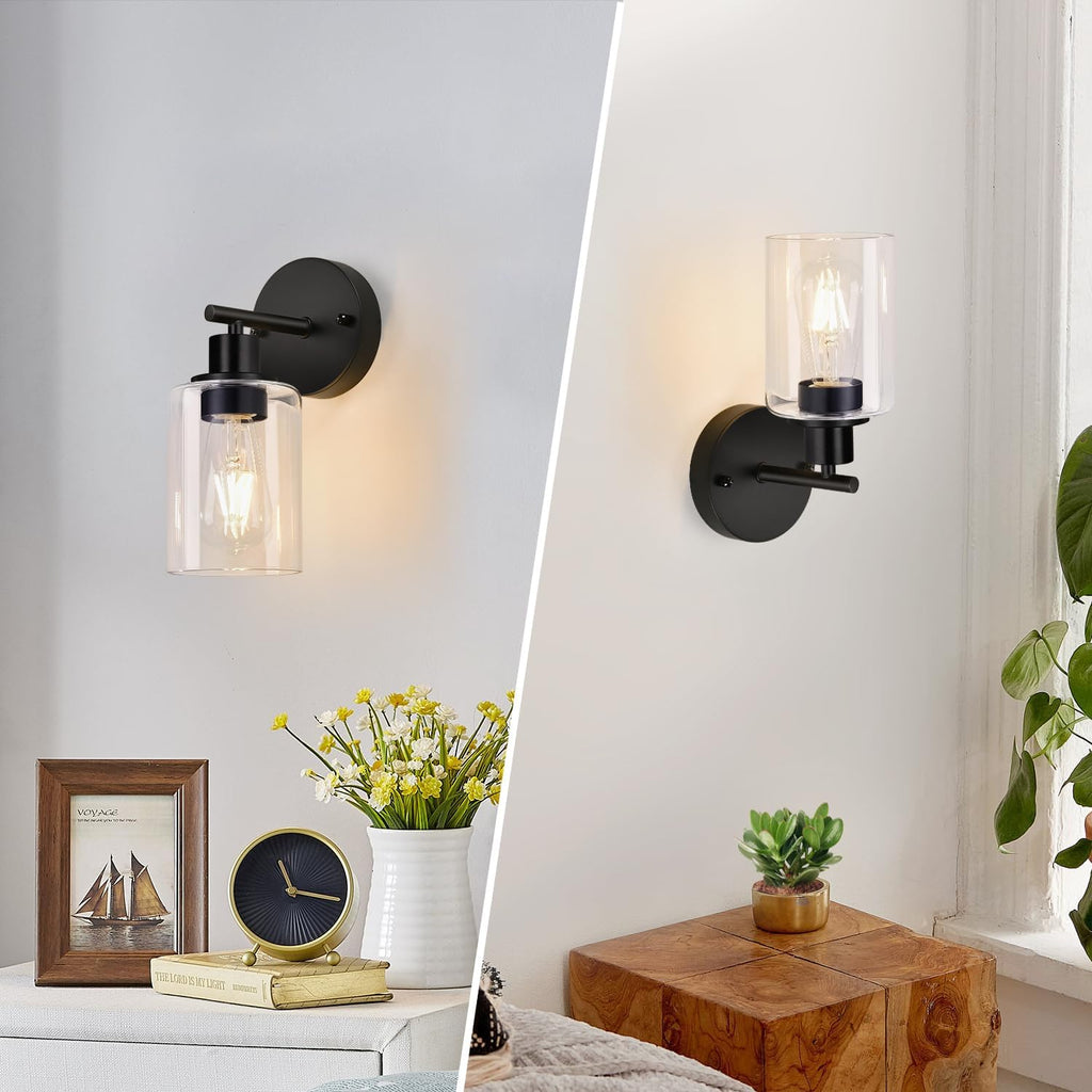 Set of 2 Wall Sconces ,Black Modern Vanity Lights with Clear Glass Shade,Bathroom Wall Lamp for Mirror Kitchen Living