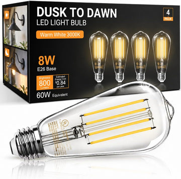 Dusk to Dawn Light Bulbs Outdoor ST58 Edison Bulbs LED, 3000K 4 Pack