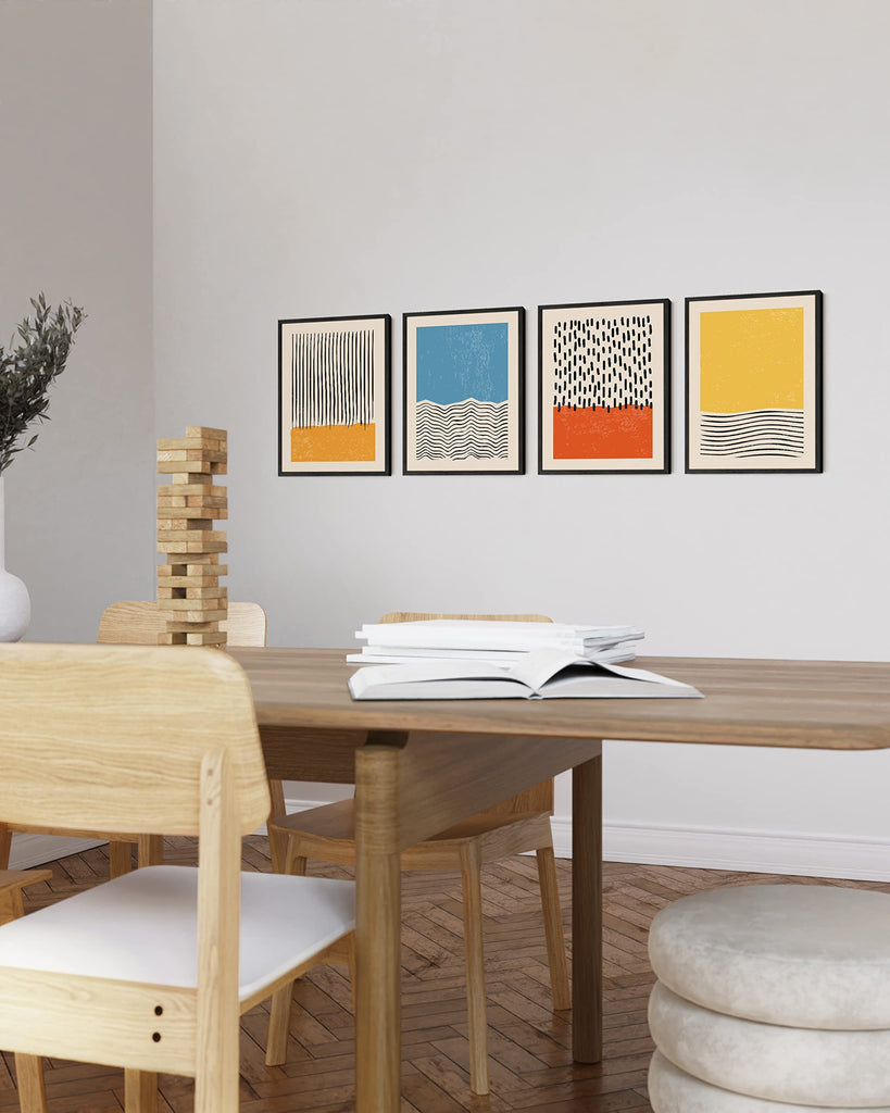 Modern Abstract Wall Art Prints - Set of 4 Mid Century Modern Abstract Prints, Contemporary Geometric Posters