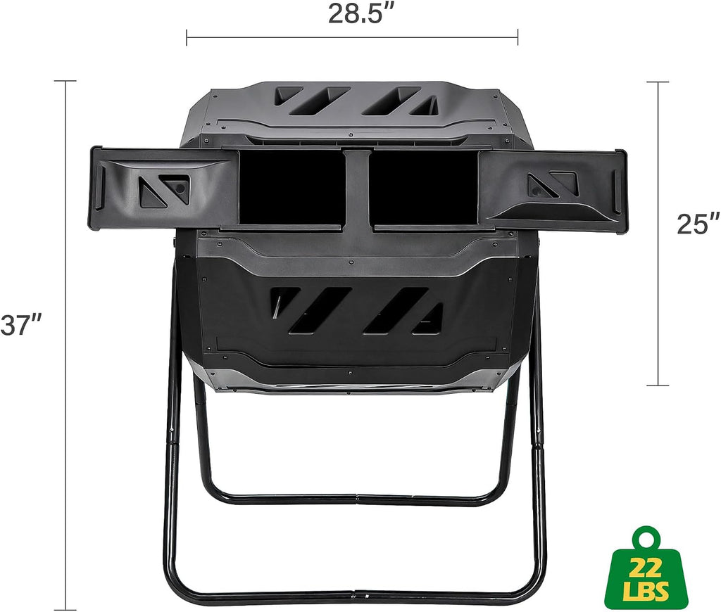43 Gallon Compost Tumbler Bin Composter Dual Chamber BPA Free Compost Bin Outdoor Rotating Garden Yard Waste Bins