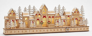 24 Days of the Christmas - 30 Inches Holiday Wooden Village LED Advent Calendar