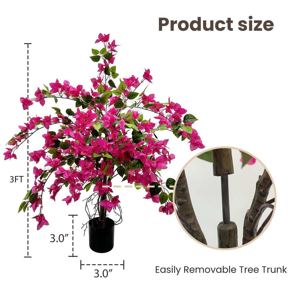 3FT Artificial Bougainvillea Tree - Realistic Faux Bougainvillea Tree with Pink Silk Flowers, Lifelike Artificial