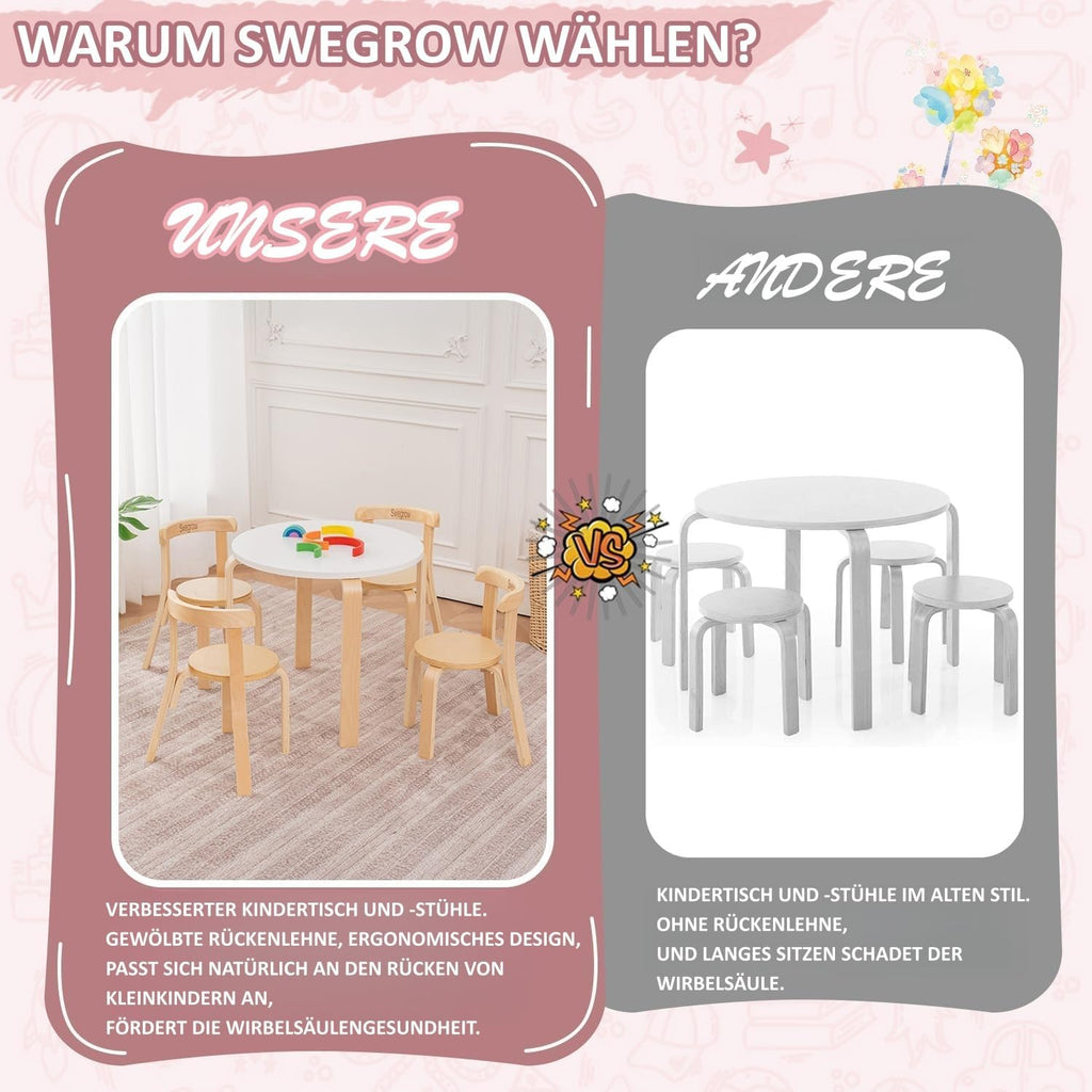 Kids Table and 4 Chairs Set, Wooden Table and Chairs for Kids & Toddler,Kid Wooden Furniture