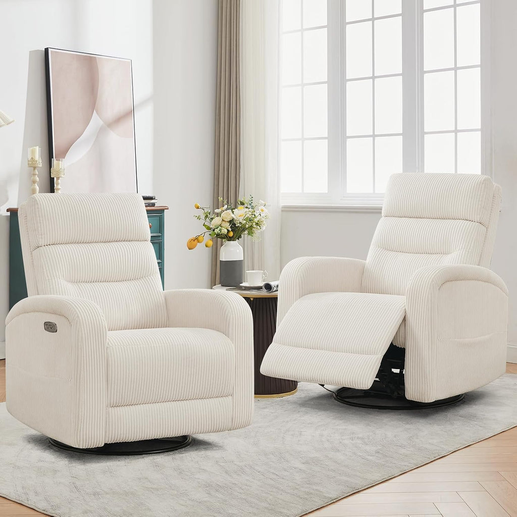Power Swivel Rocker Recliner ,reclining rocking chair,CreamWhite | 270° Swivel Rocker with Type-C & USB Port Double