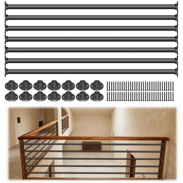 8 Foot x 1-inch Round Horizontal Bar Baluster for Stair Remodel- Wrought Iron Hollow Staircase Metal Spindles for