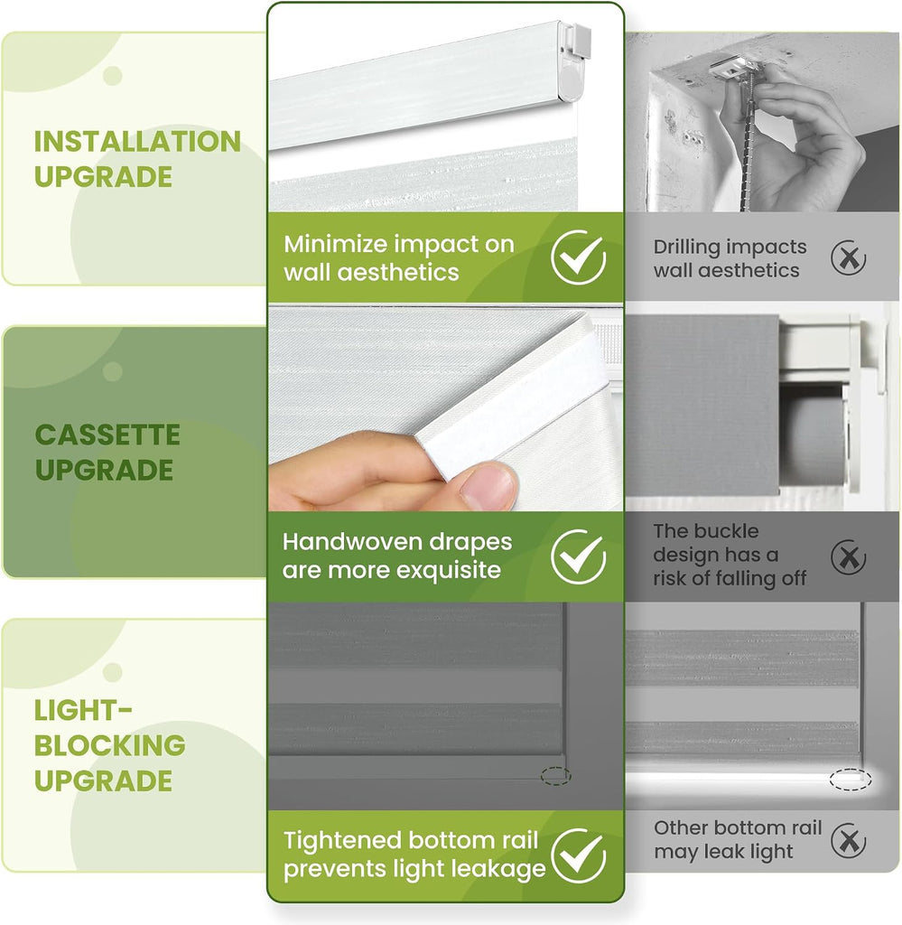 No Drill No Tools Cordless Dual Layer Zebra Blinds for Windows, Blackout Zebra Shade for Indoor Windows,Easy to