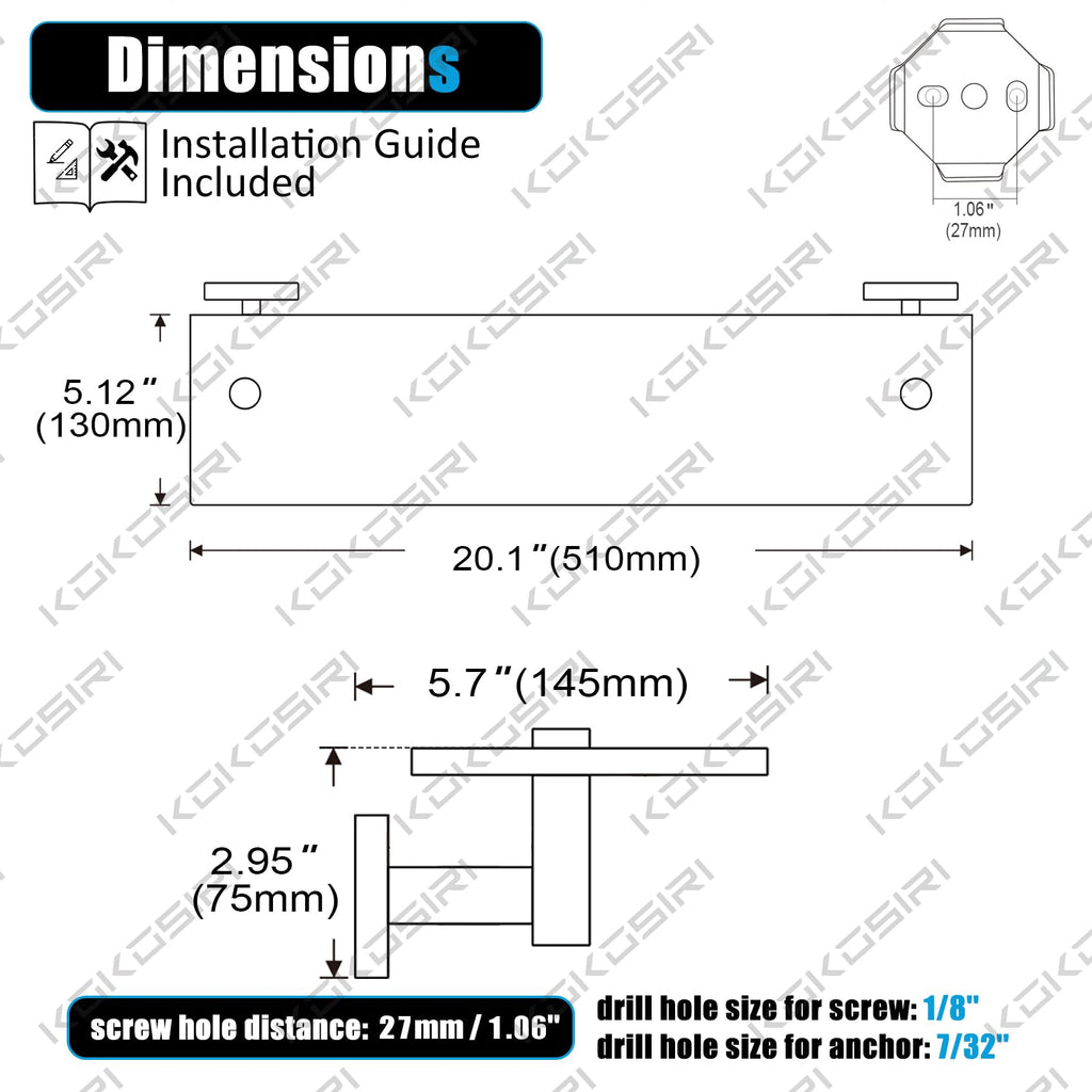 Wall Shelves Bathroom Hardware Tempered Glass Floating Shelf Hanging Rack Storage/Room Decor 20-Inch Champagne Bronze