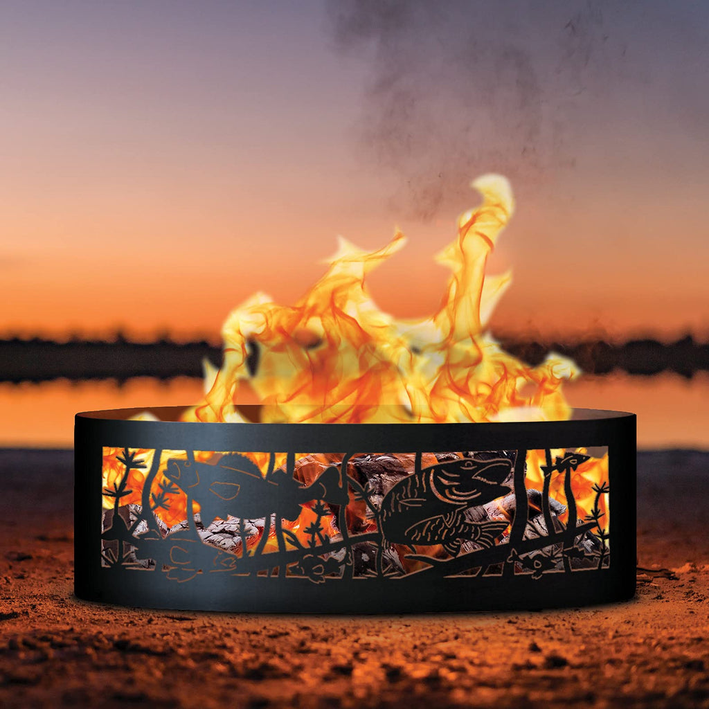 Fishing Hole Unpainted 12 in. Tall 48 in. Diameter Outdoor Fire Ring with Fire Poker - 48 x 48 x 12 in.