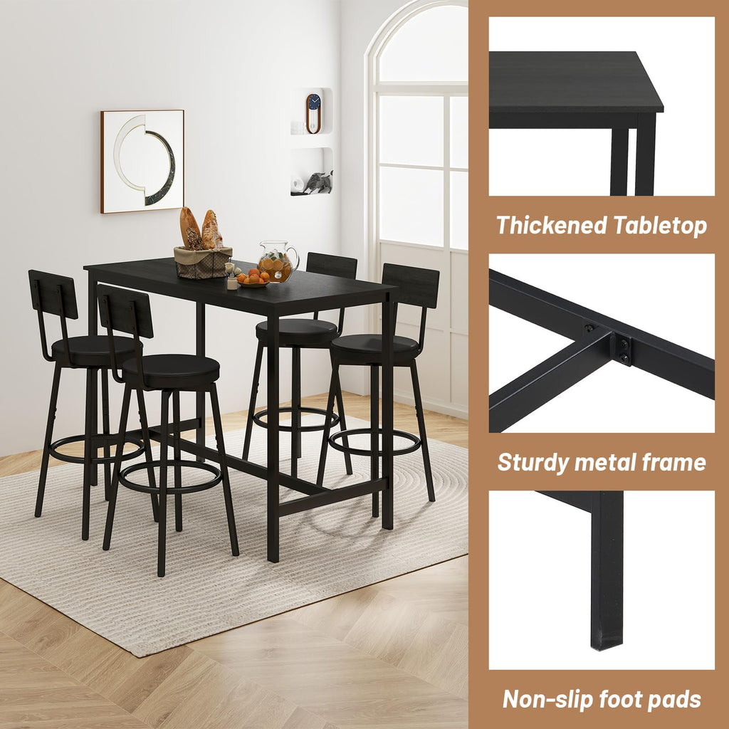 5-Piece Dining Table Set, Bar Table Set for 4, Kitchen Table and Chairs, Counter Height High Top Table with 4 PU
