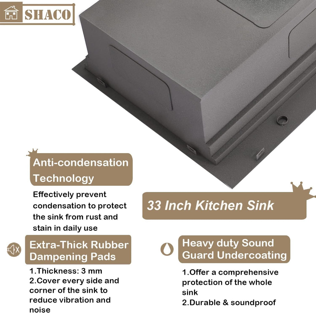 33x22 Inch Drop Sink Workstation, 33 Inch All In One SUS304 Stainless Steel Top Mount Single Bowl Overmount Double