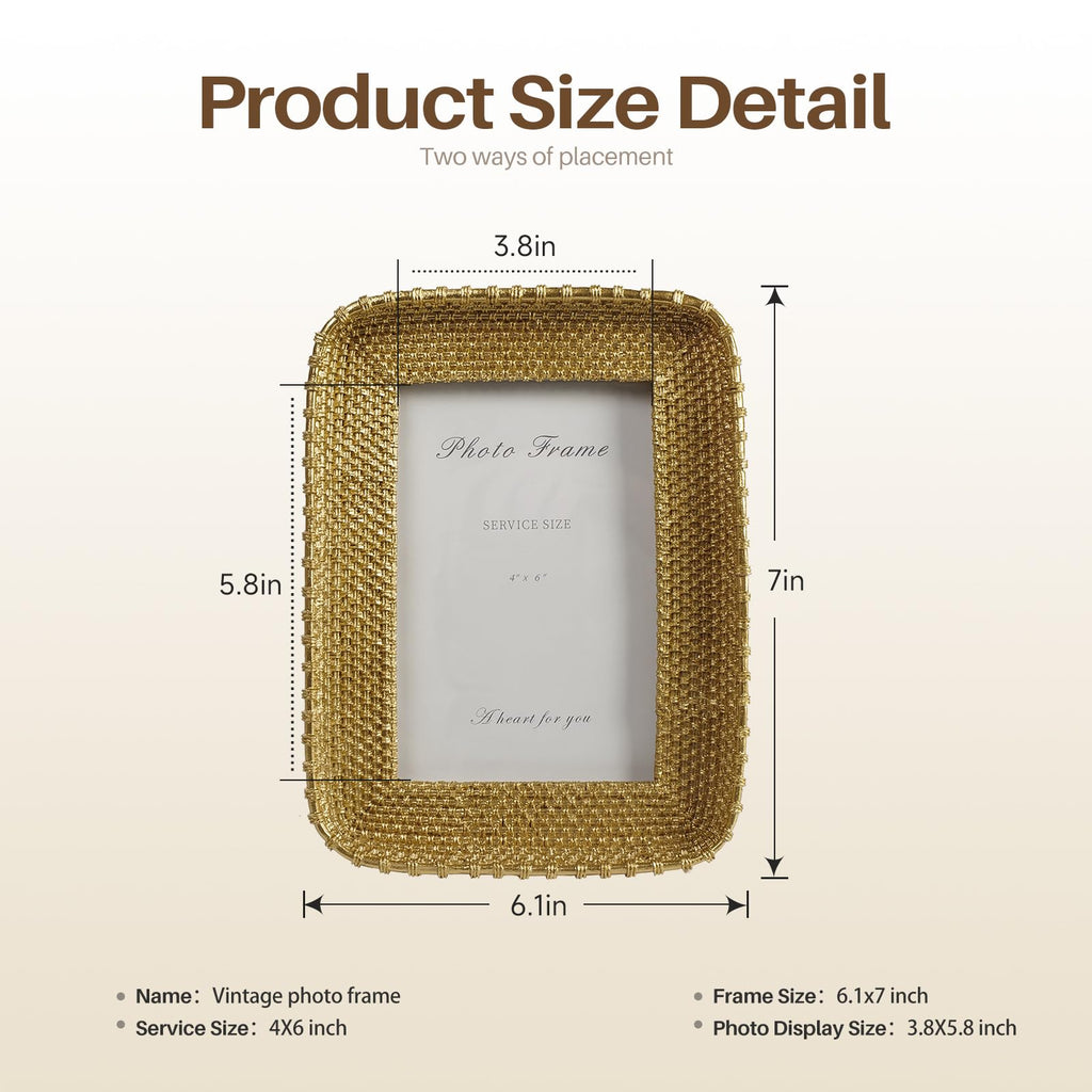 4x6 Gold Picture Frame, Vintage Rattan Textured Resin Photo Frame