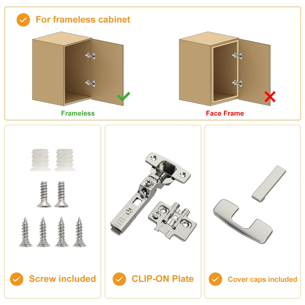 10 Pack Frameless Half Overlay Soft Close Concealed European Hinges, Self Closing Satin Nickel, 105 ° Open Angle 4D