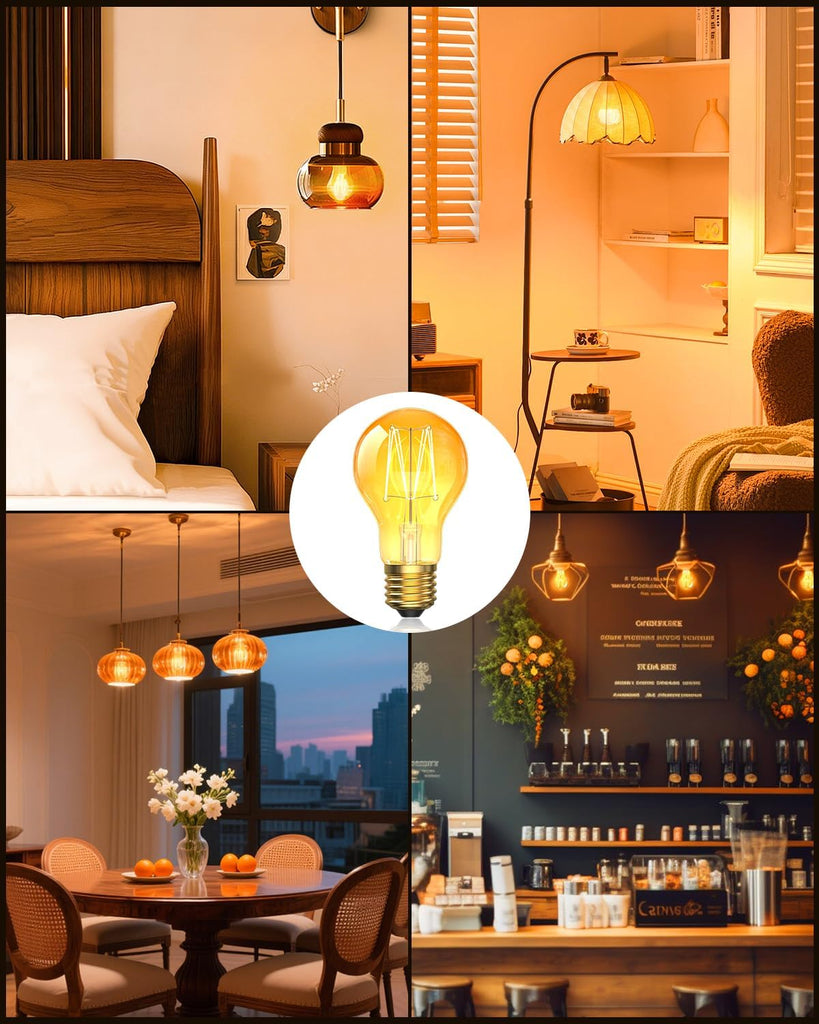 A60 Vintage LED Edison Light Bulbs 2W, 2000K E26 Warm Amber Light Bulb, Incandescent Light Bulbs 20 Watt