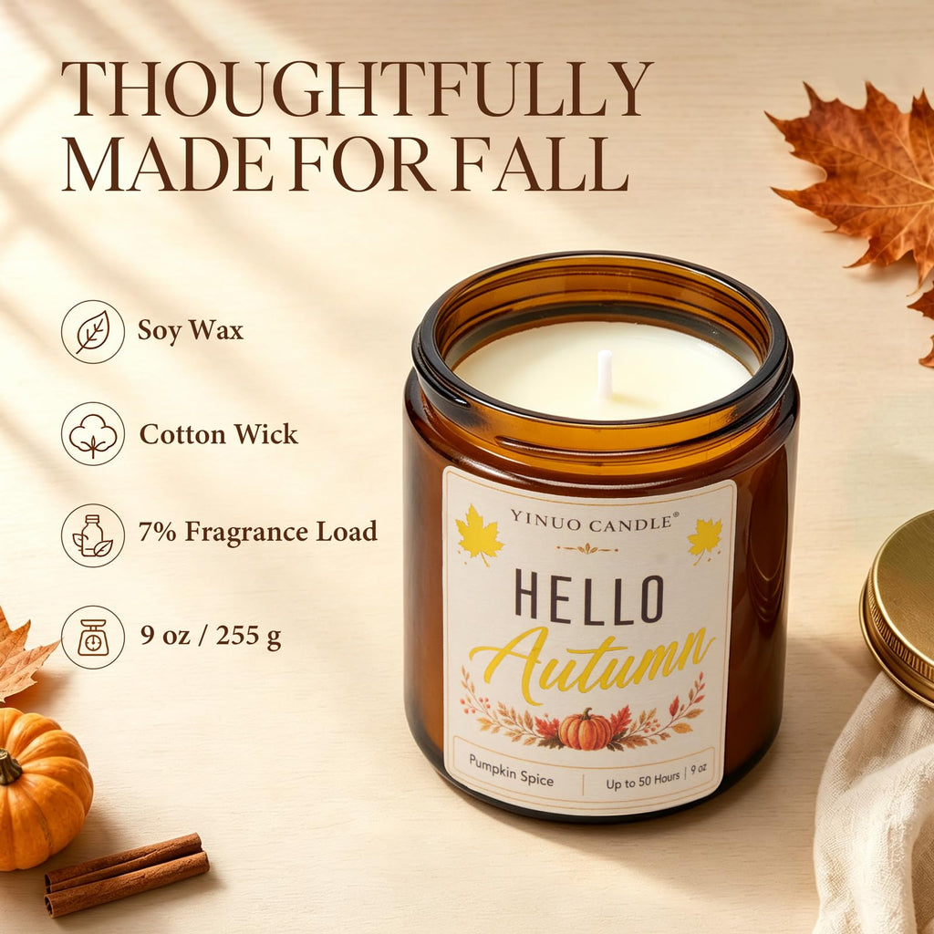 Pumpkin Spice Scented Candle, 9 oz Soy Wax Fall Candle