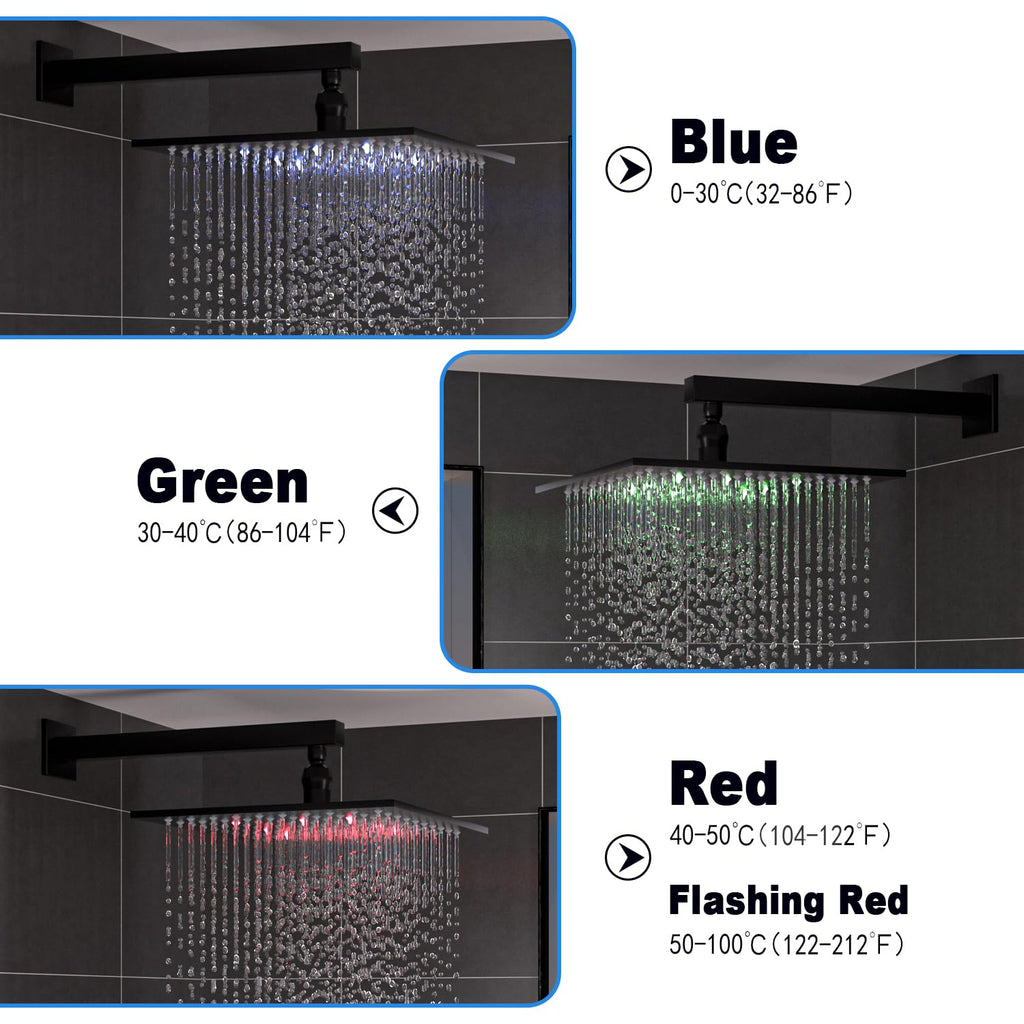 Thermostatic Shower System with Body Jets (Use All Functions At A Time), Ceiling Mounted 12 Inch LED Rain Shower with