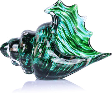 Hand Blown Glass Conch Shell Sculpture, Sea Glass Art Figurines, Beachy Room Decor, Teal Conch Shell Decorative