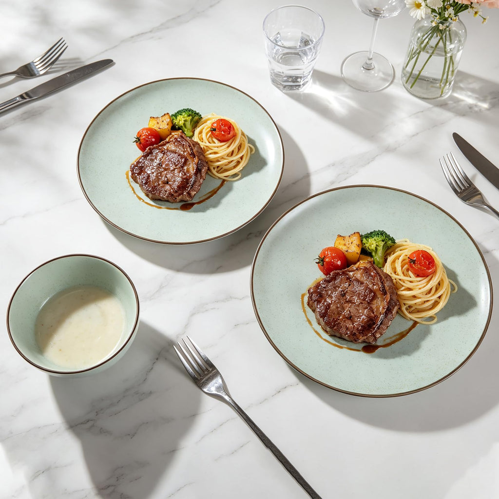 Plates and Bowls Sets, 12 Pieces Modern Style Porcelain Dinnerware Set for 4 Kitchen Dinner Set Ceramic Lightweight