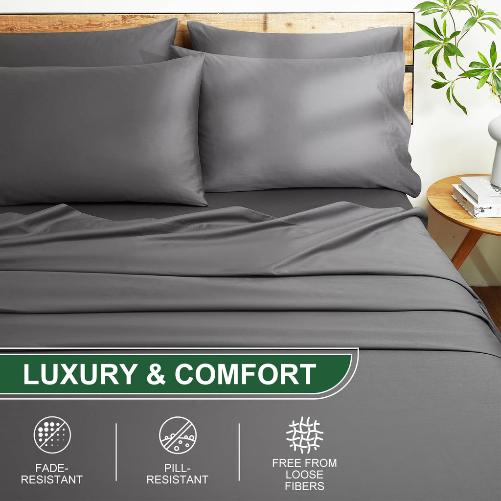 100% Egyptian Cotton Sheets Queen Size Set - 1200 Thread Count 6 PC