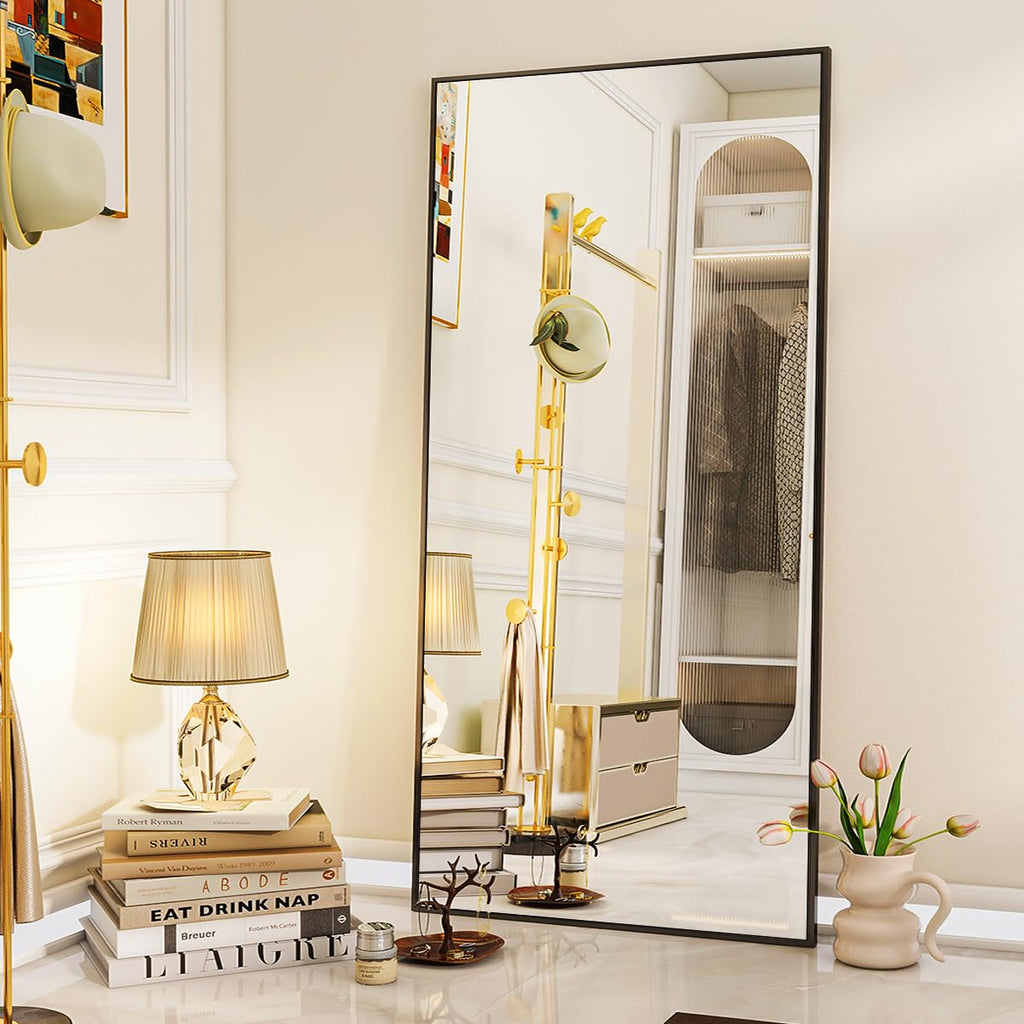 Oversized Full Length Mirror, 71" x 30" Floor Mirror with Stand, Aluminum Alloy Frame Full Body Mirror, Standing
