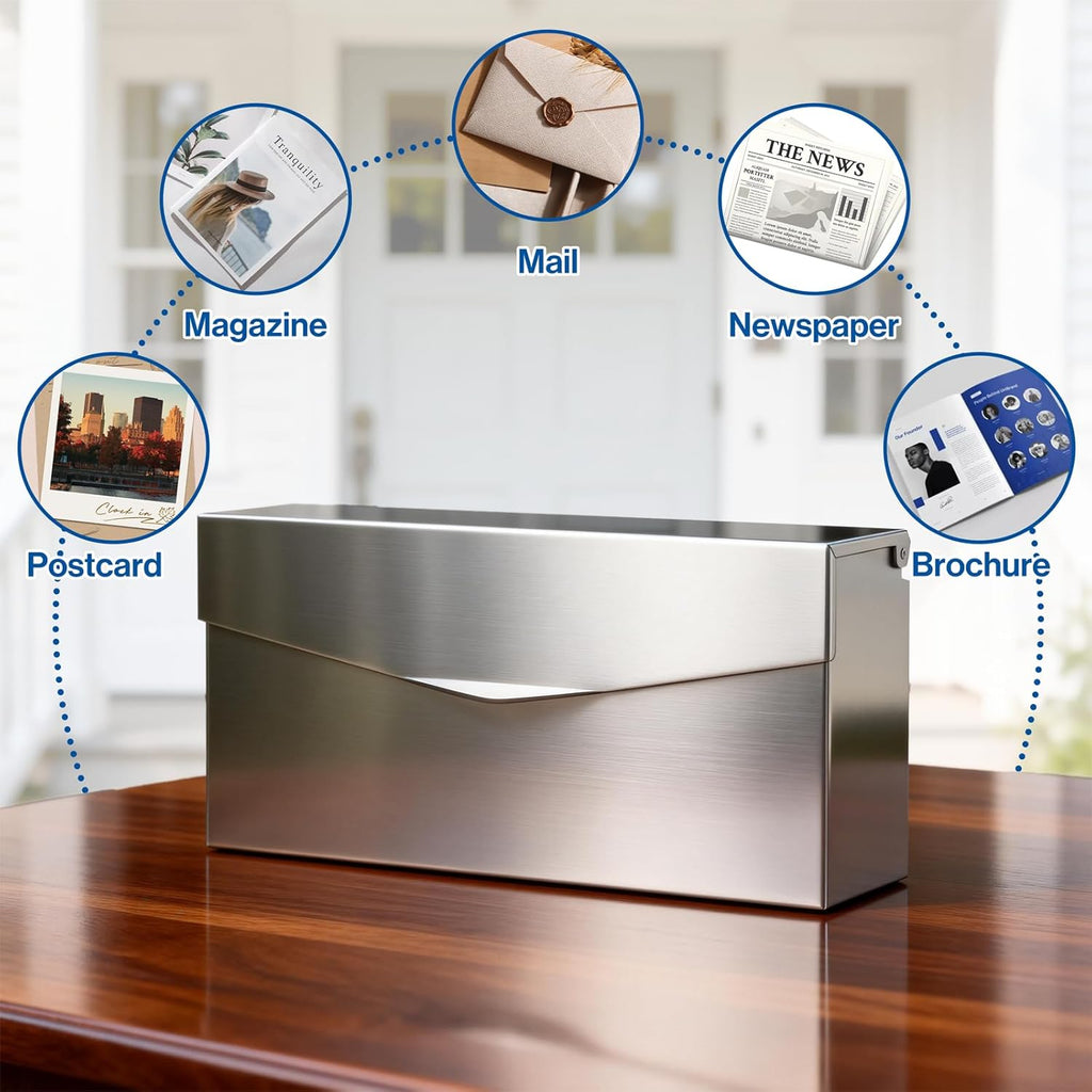 Rainproof Stainless Steel Mailbox for Walls, Heavy Duty Wall Mounted Mailbox