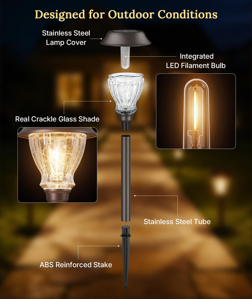 Solar Pathway Lights Outdoor, 8 Pack Warm White Solar Garden Lights