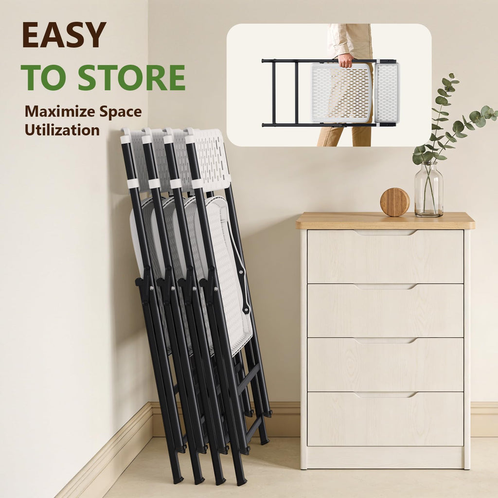 Folding Chairs 16 Pack, White Folding Chairs with Breathable Plastic Mesh Back & Seat, Sturdy Metal Frame Support up