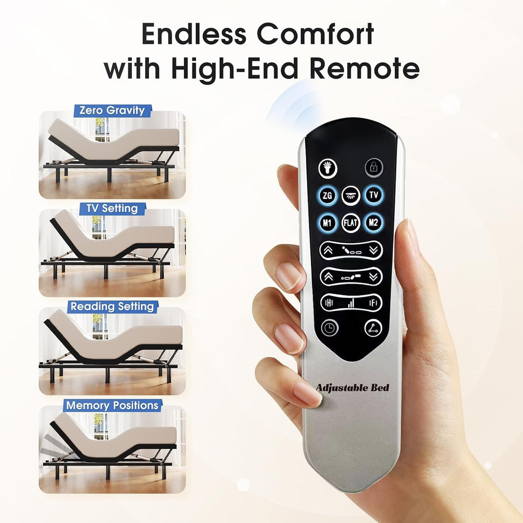 Adjustable Bed Frame Queen with Massage, Ergonomic Head & Foot Incline - Luxury Zero Gravity Electric Base with 4 USB