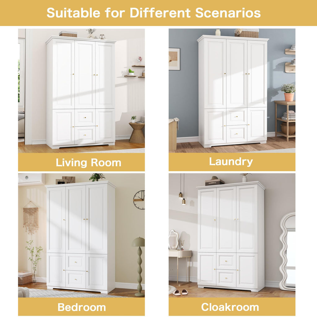 White Armoire Wardrobe Closet with 2 Drawers: 75" H x 47" W