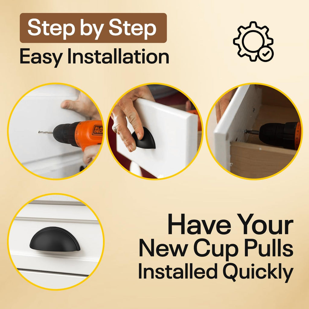 Cup Drawer Pulls - 10 Pack - Matte Black Cabinet Handles 3 Inch - Matte Black Cabinet Pulls - Cabinet Cup Pulls for