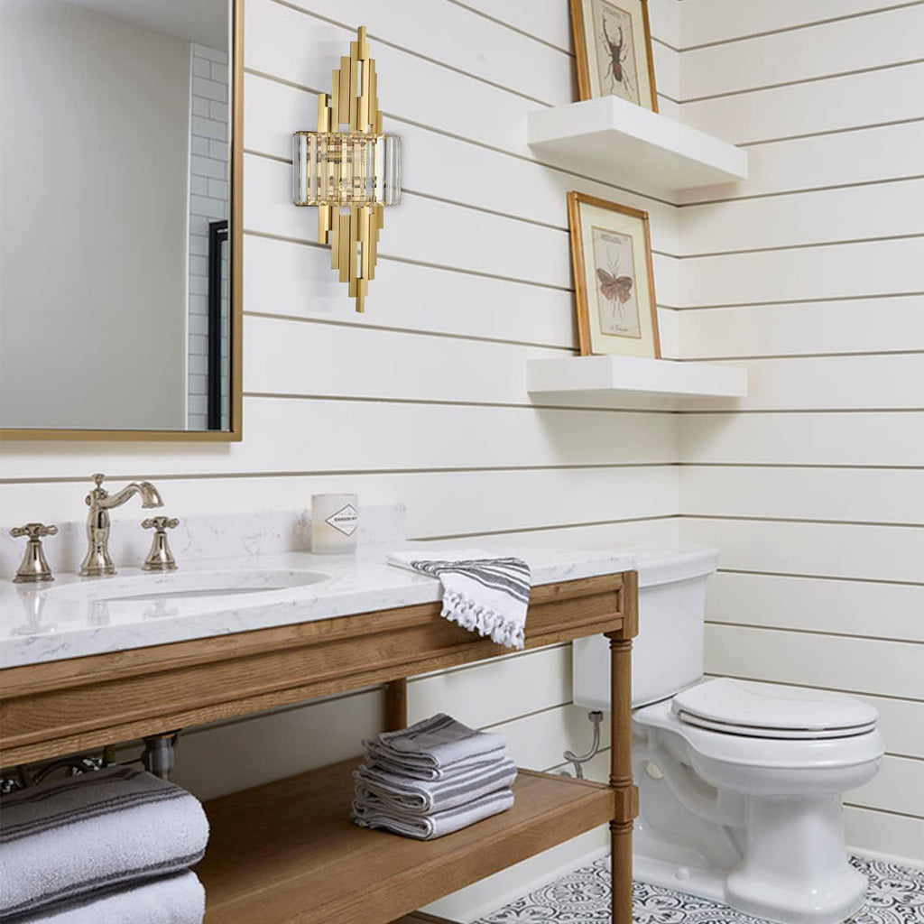 Modern Wall Sconces 2-Light Brushed Gold Wall Sconces Crystal Wall Light for Living Room Bedside Stairway Hallway