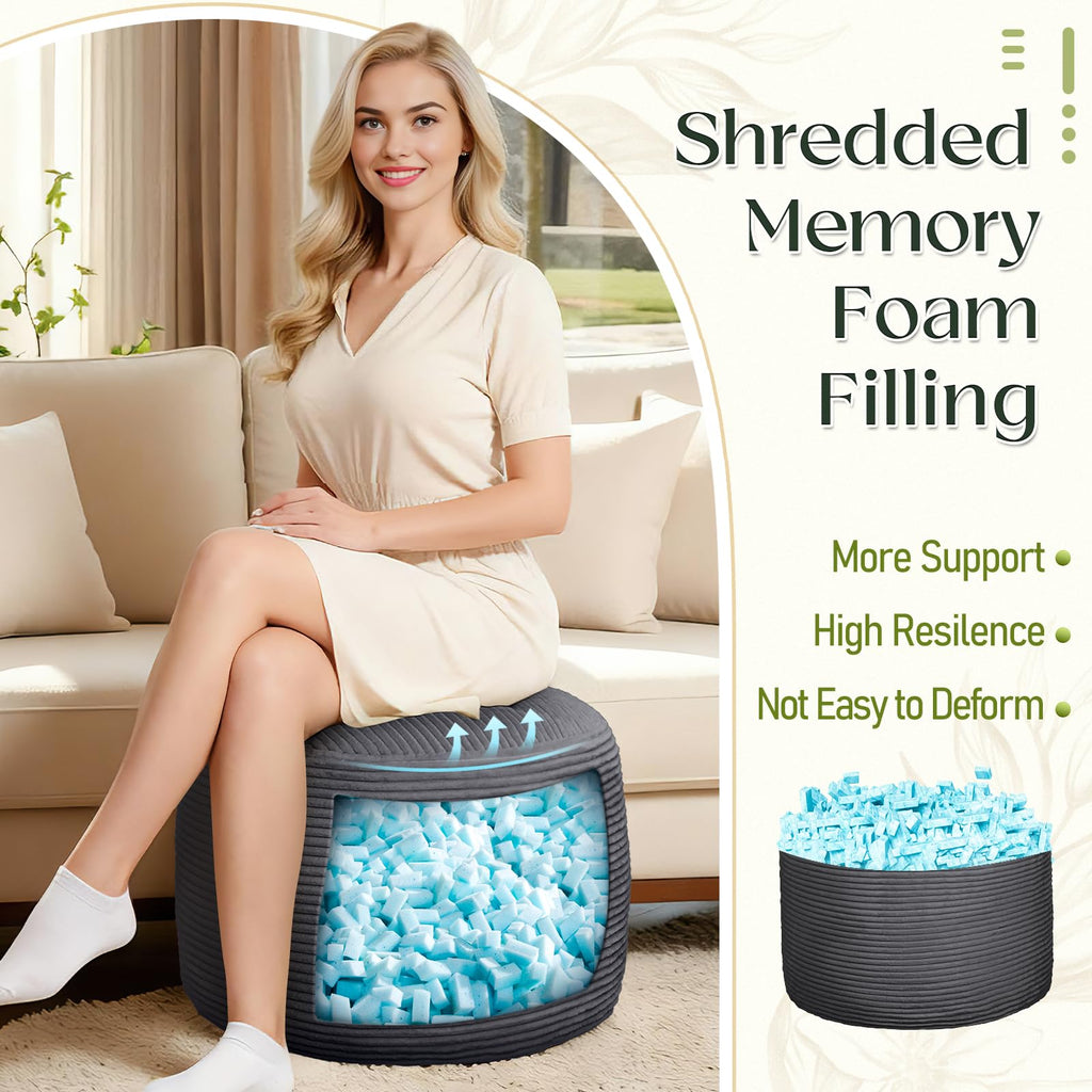 Round Corduroy Footstool Pouf for Couch