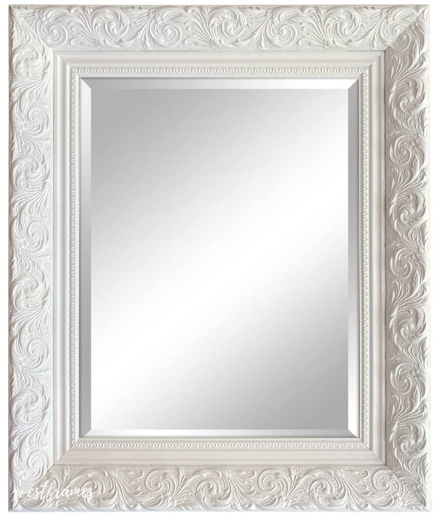 Bella Ornate Embossed Framed Wall Mirror (24.25" x 28.25", White)